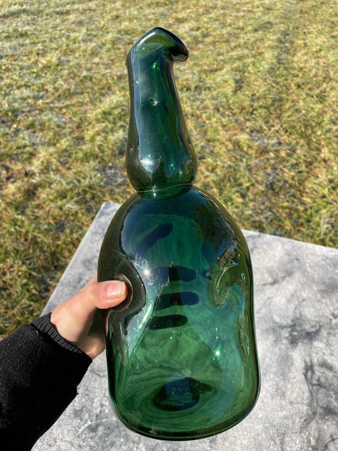 Large blown glass bottle - Vintage 70s - Empoli glassware - Italy