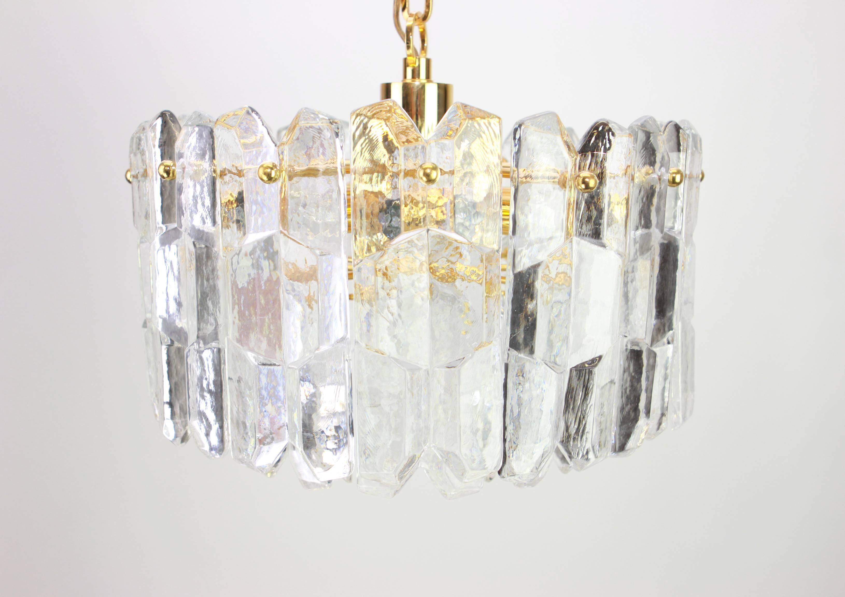 Superb brass and crystal glass light fixture Palazzo, Kalmar, Austria, 1970.