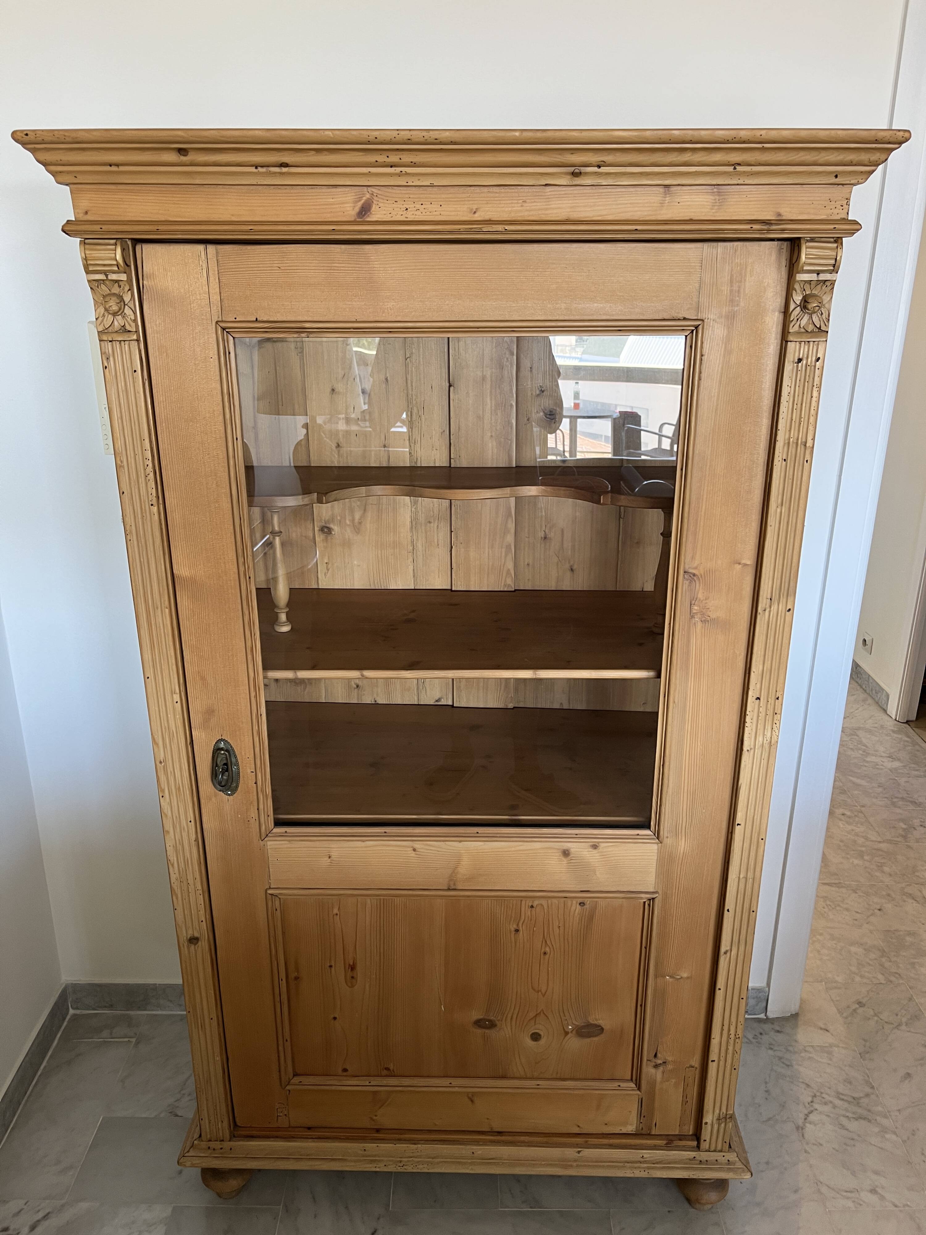 Biedermeier display case in soft wood