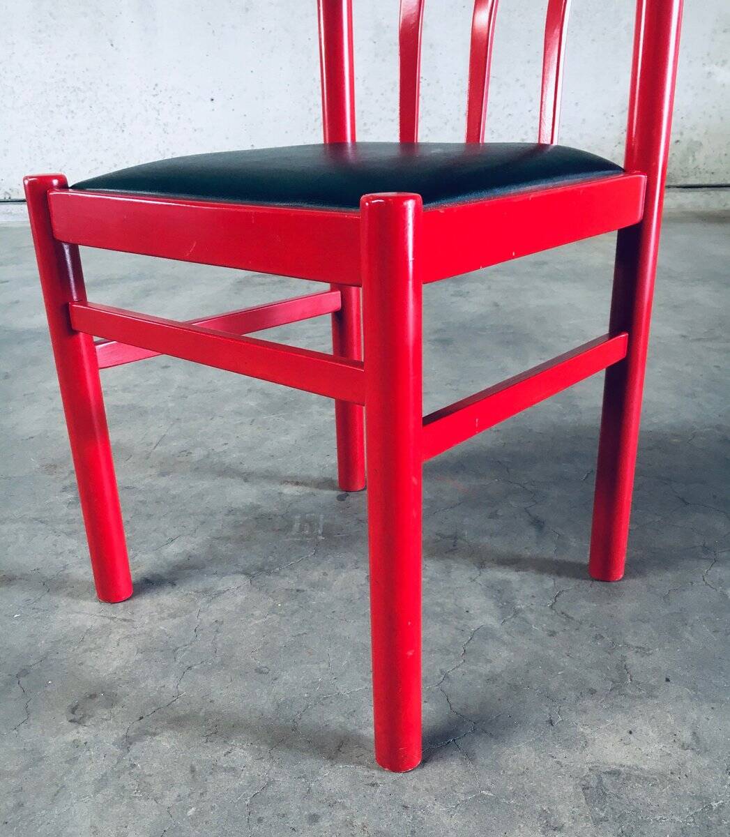 Mid-Century Modern Design Red Dining Chair Set, Belgium, 1960s, Set of 6