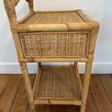 Antique rattan bedside table with vintage drawer
