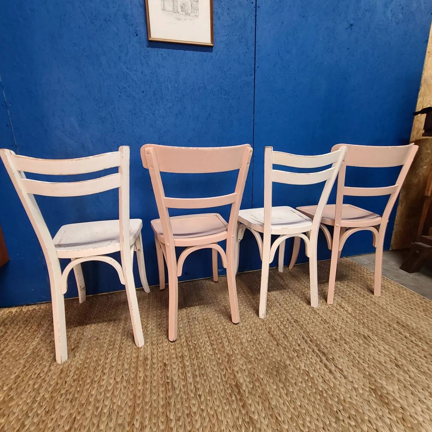 Série de 4 chaises bistrot vintage patinées