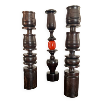 Trio of Scandinavian rosewood candlesticks