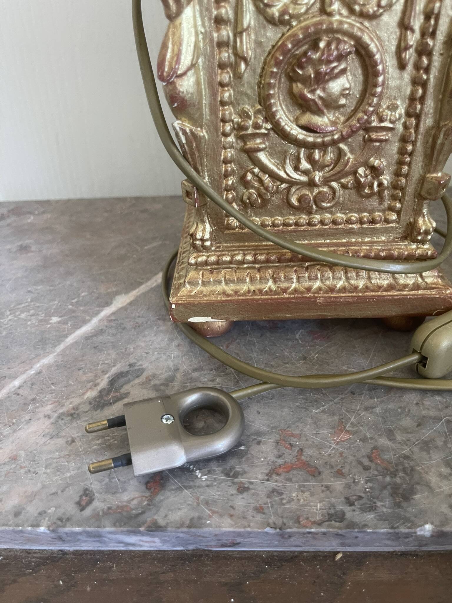 Antique Large Cassolette Lamp Empire Greek Roman Gilded Wood 19th Century 60