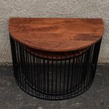 Half-circle wooden tables, metal feet