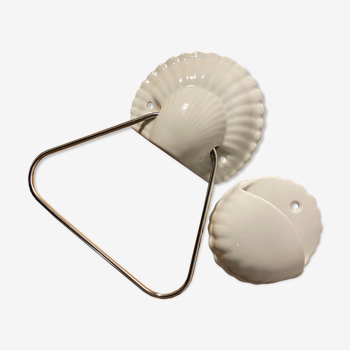 Shell towel rack and earthenware soap holder