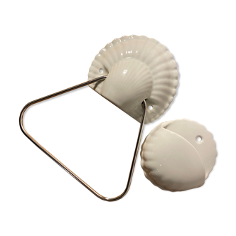 Shell towel rack and earthenware soap holder