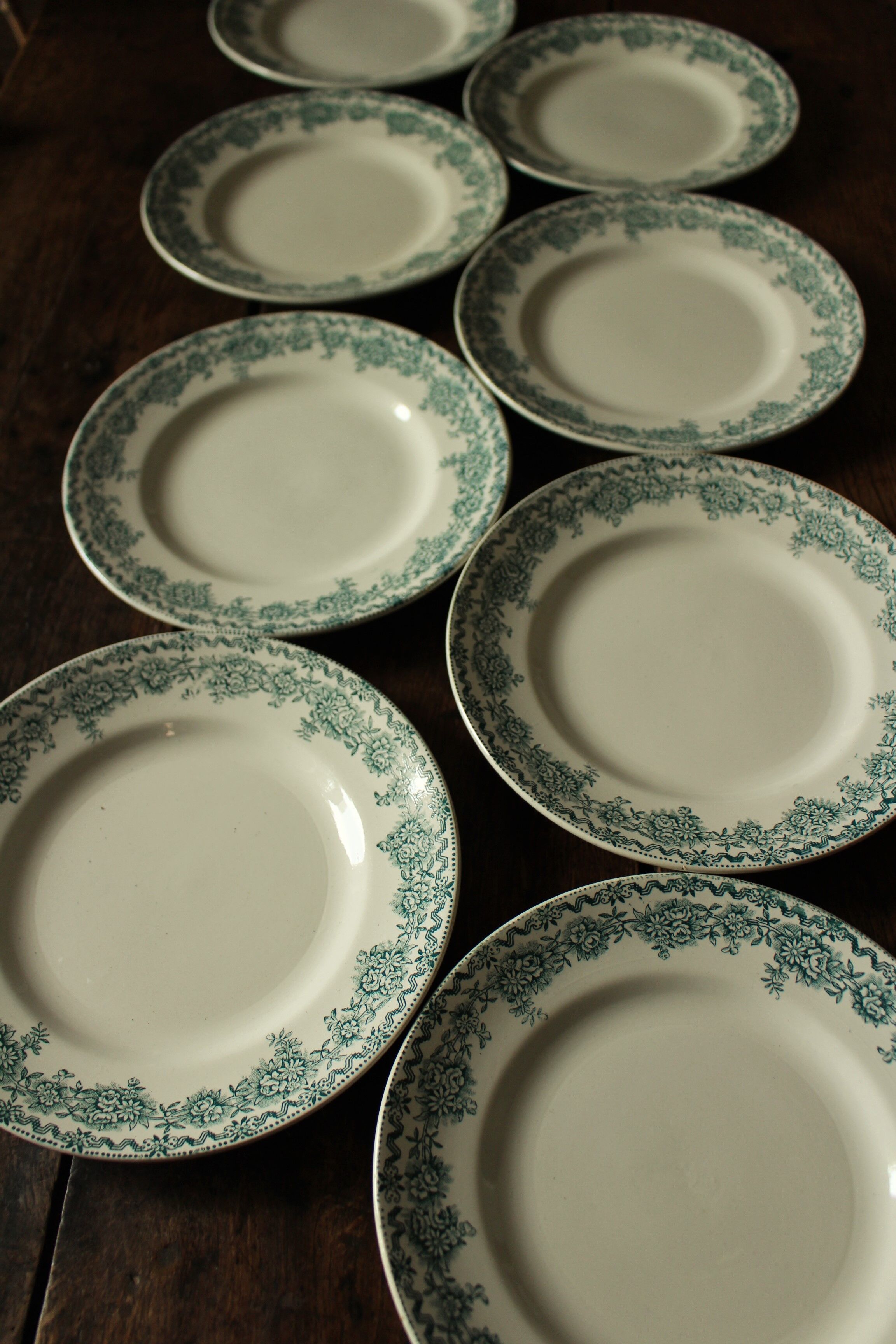Lot 8 flat plates Terre de Fert vert Fleurs Argenton Saint Amand