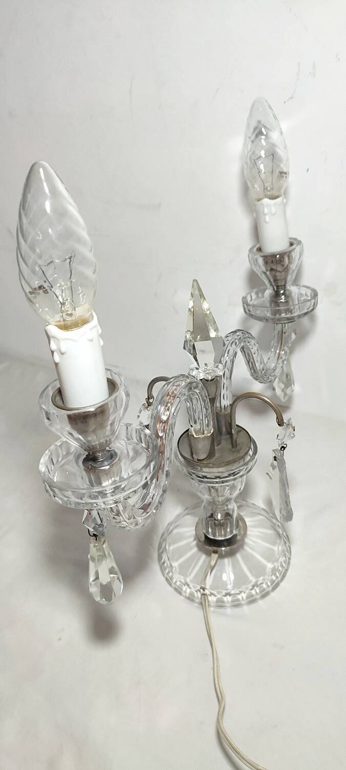 Lámpara de mesa de cristal. Francia, 1950s.