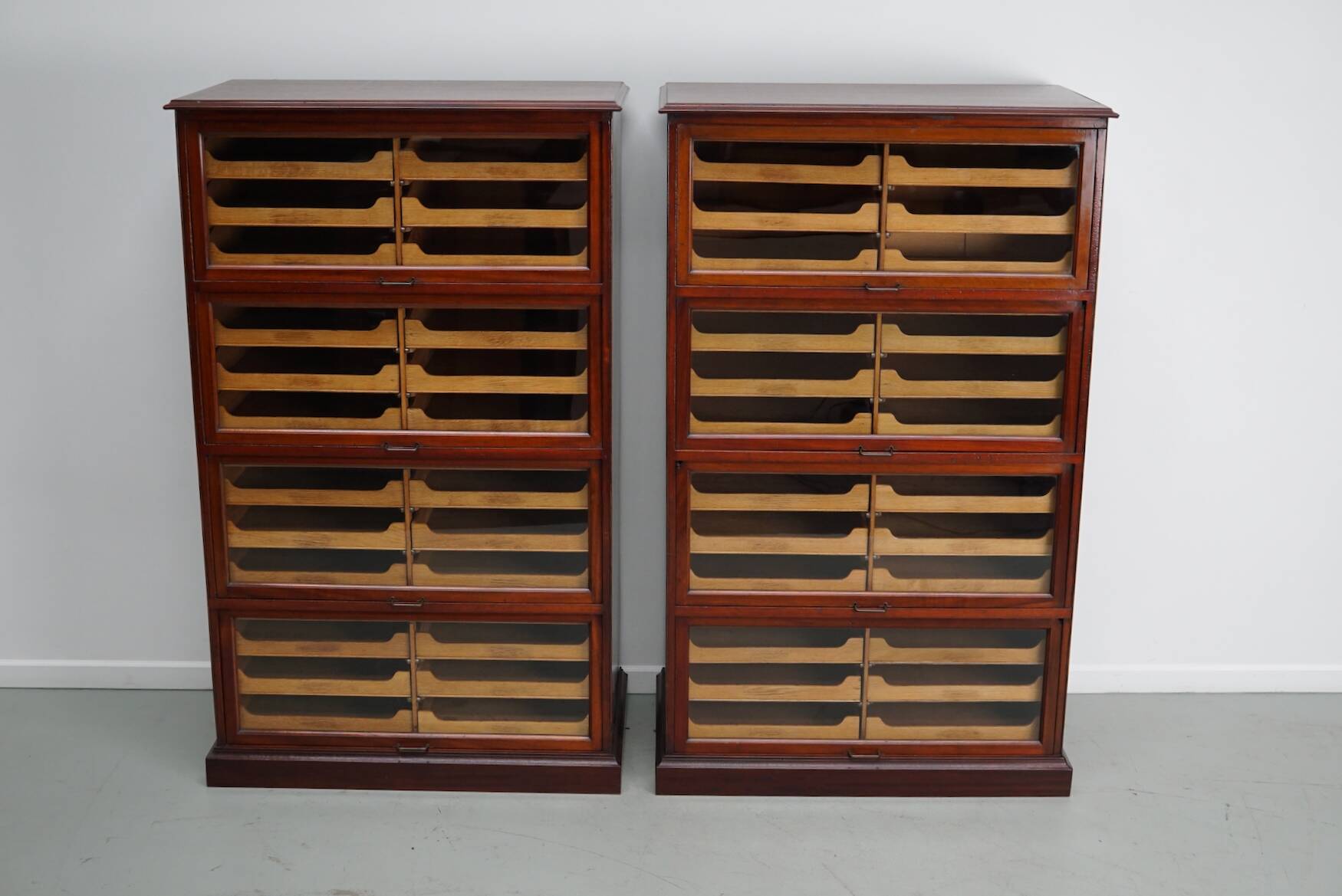 English Haberdashery Shop Cabinet with Glass Fronted Folding Doors, Ca 1920