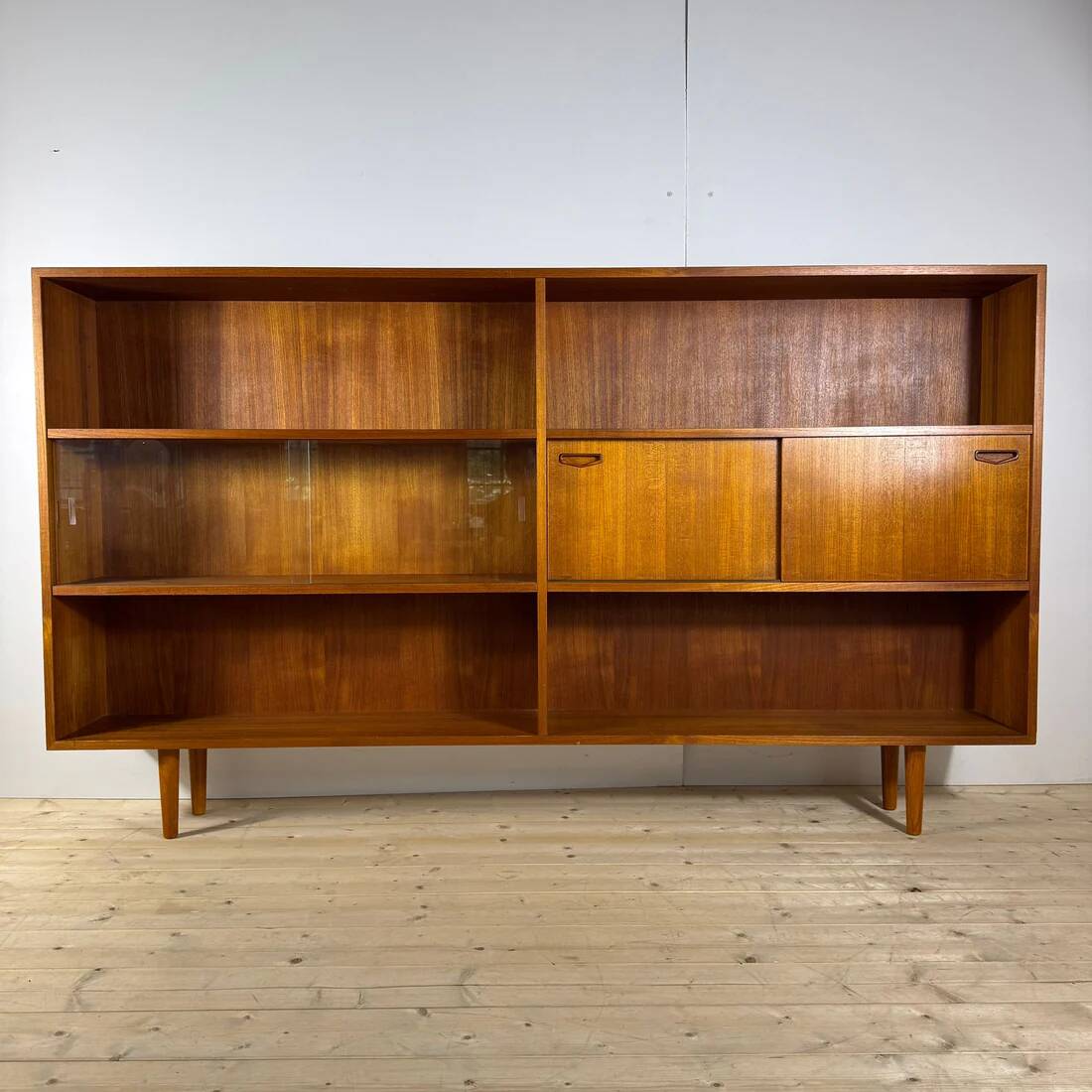 Vintage Clausen & Son teak bookcase with glass doors, Denmark 1960