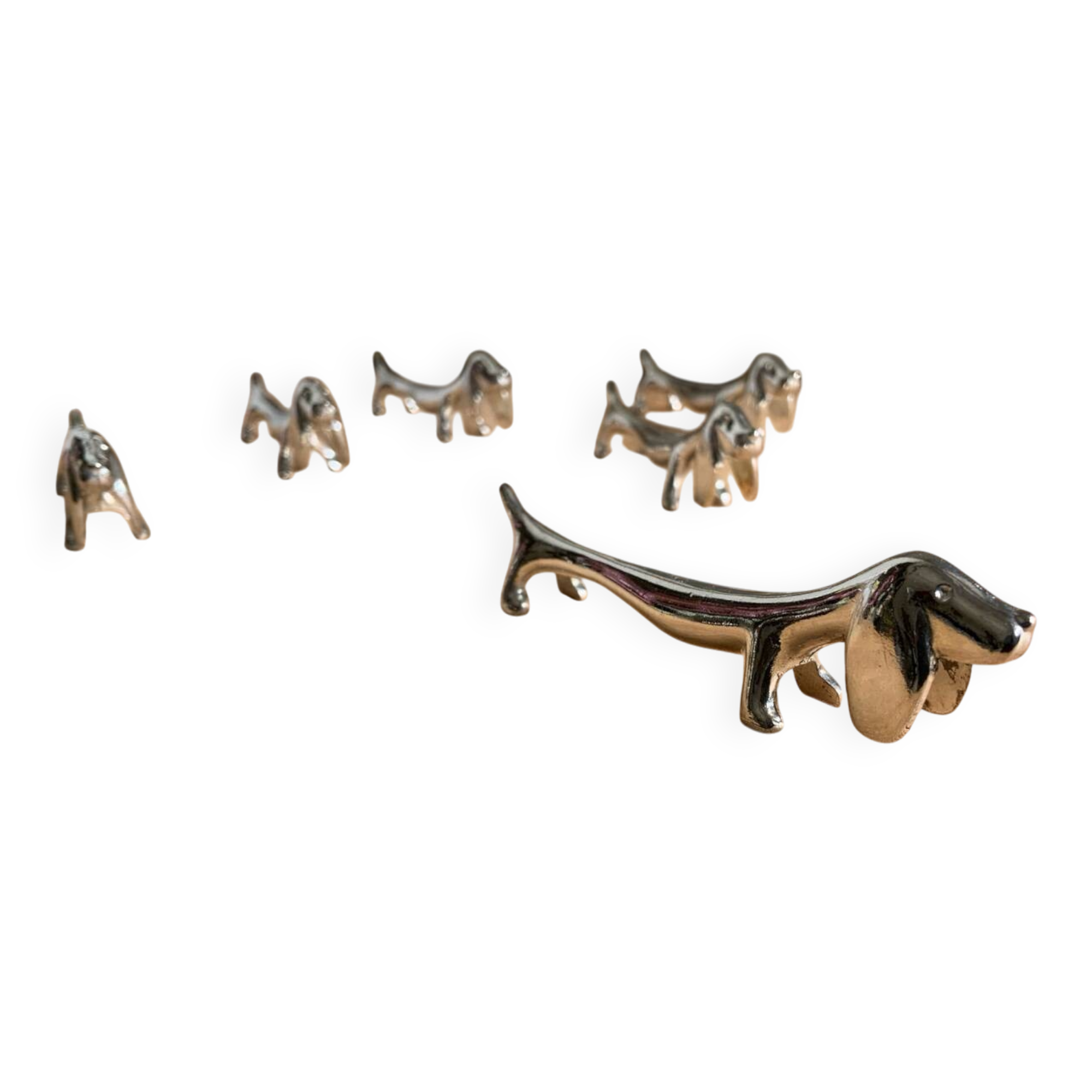Vintage silver-plated metal knife rest - Set of 6 dachshunds •® •- Elegant