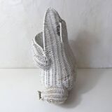 Corbeille à papier grenouille vintage en rotin blanc