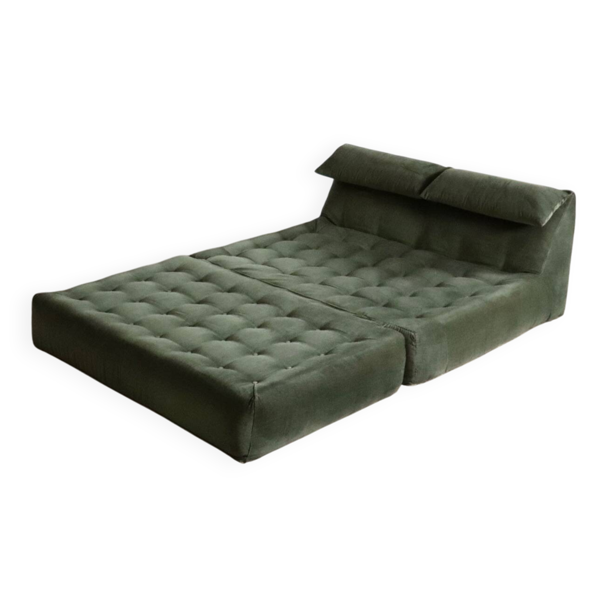 Le bambole bed in green velvet By Mario Bellini for B&B Italia, 1970s