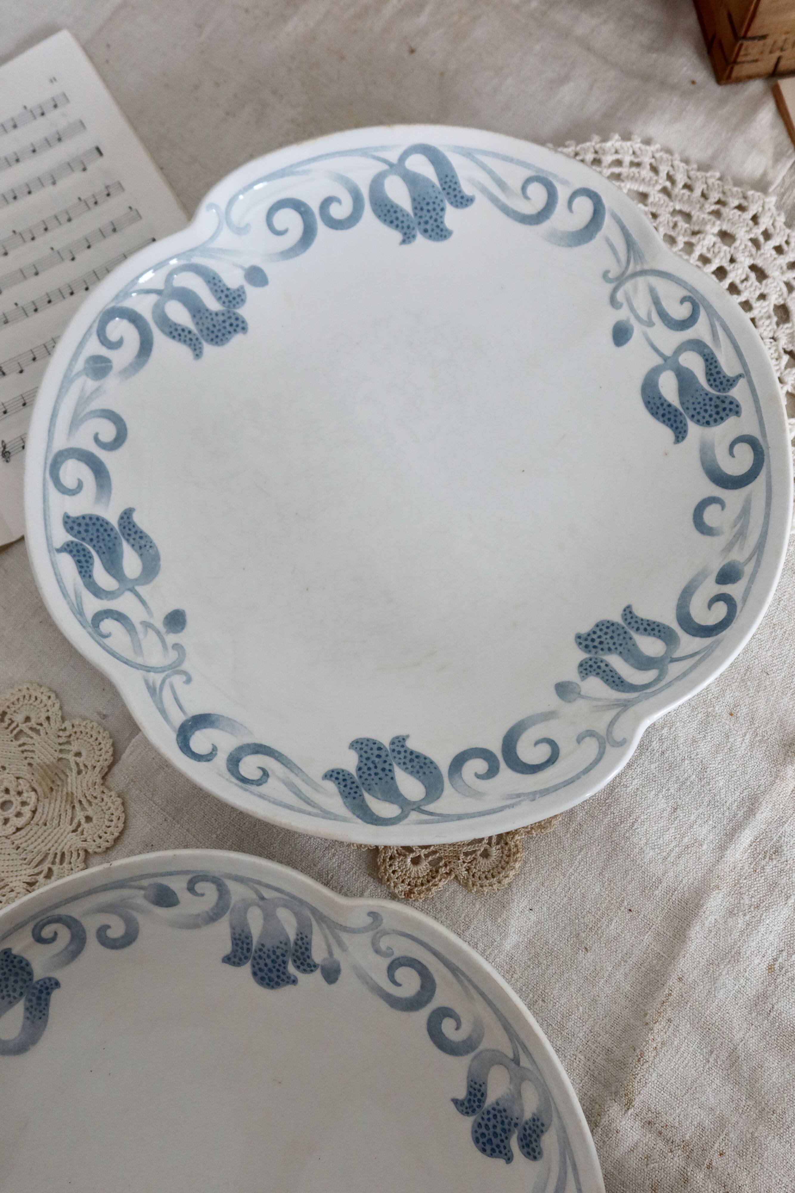 Serving dishes - Antique tableware set 82 pieces Sarreguemines earthenware Art Nouveau style
