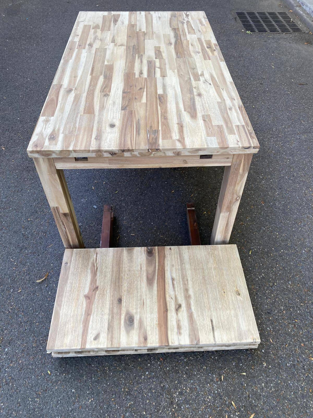 Large extendable Scandinavian dining table made of stripped solid acacia 160-26