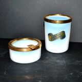 Cendrier vintage en verre opaline blanche et gobelet à cigarette opaline véritable