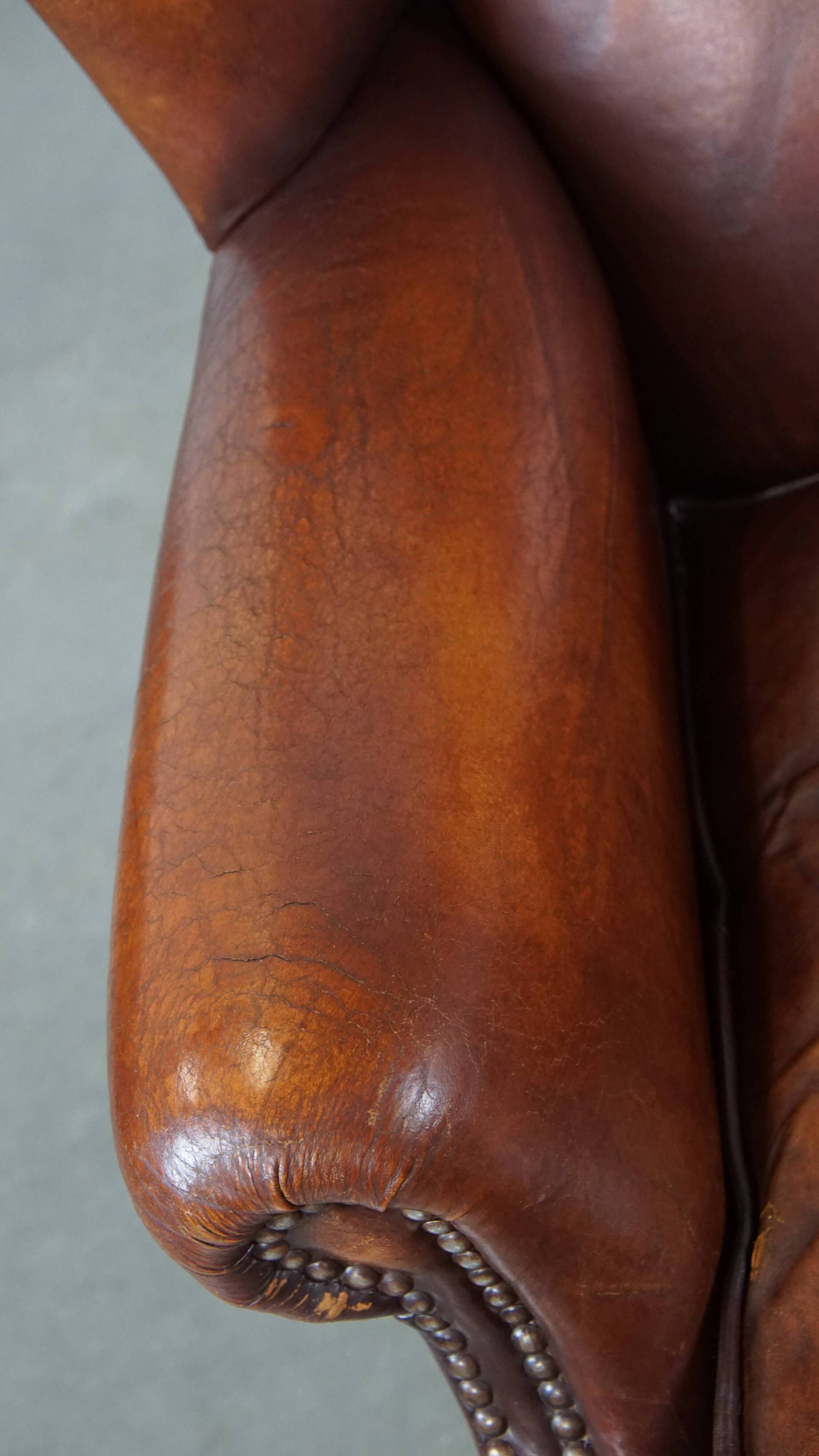 Vintage English-Style Sheepskin Leather Wingback Armchair