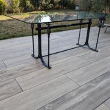 Glass and metal table with 8 chairs