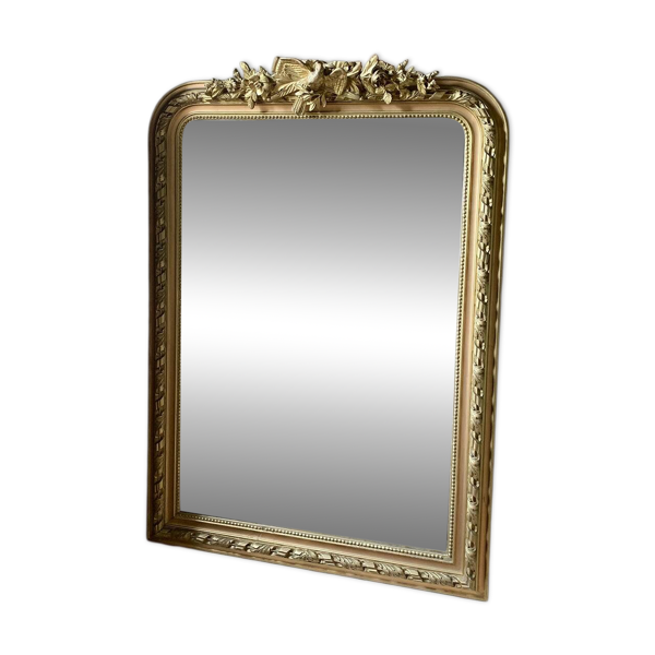 Miroir de cheminée en bois doré à fronton