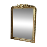 Gilded wood fireplace mirror with pediment, height 142