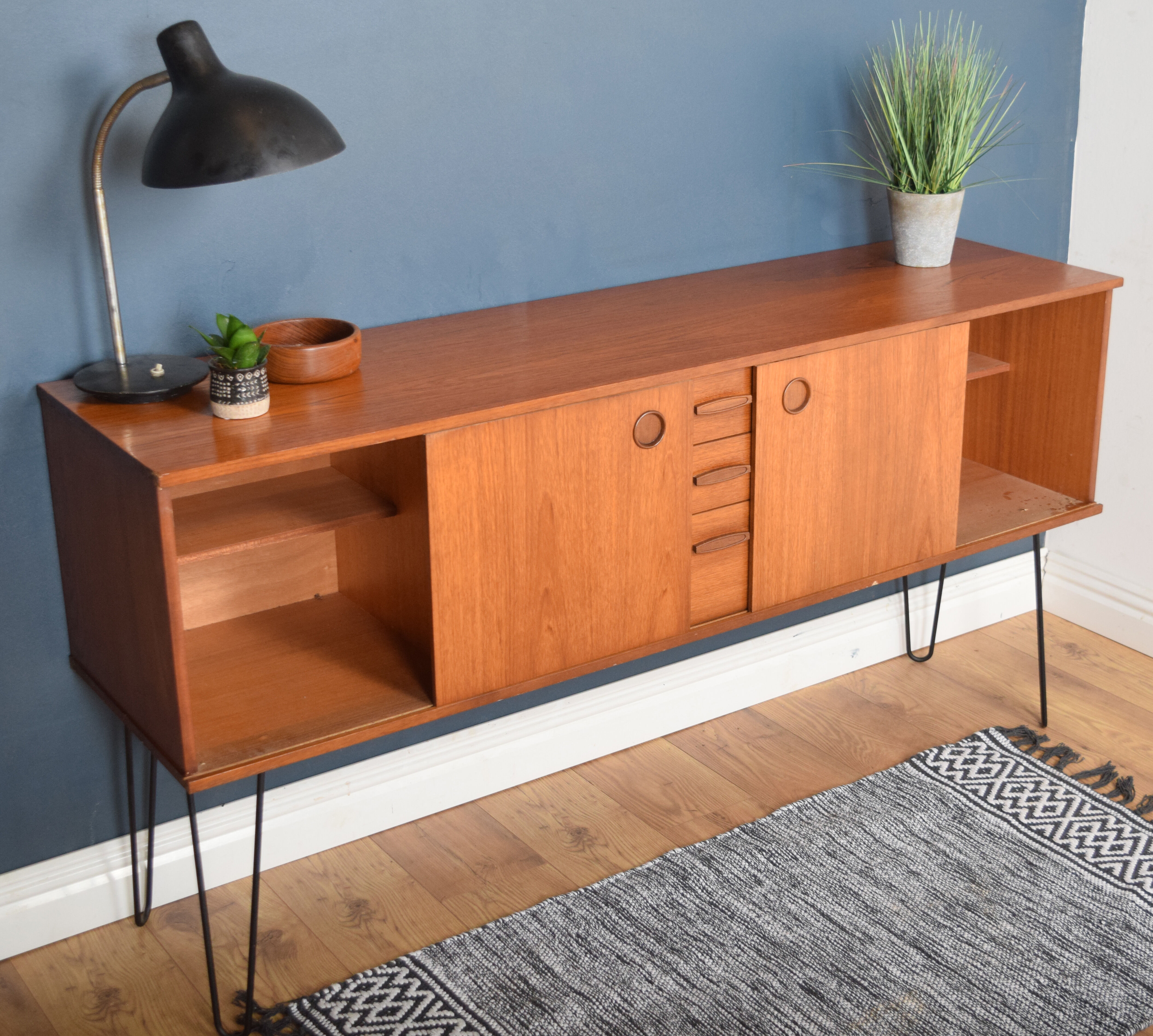 Restored Teak 1960s Avalon Retro Sideboard Hairpin Legs