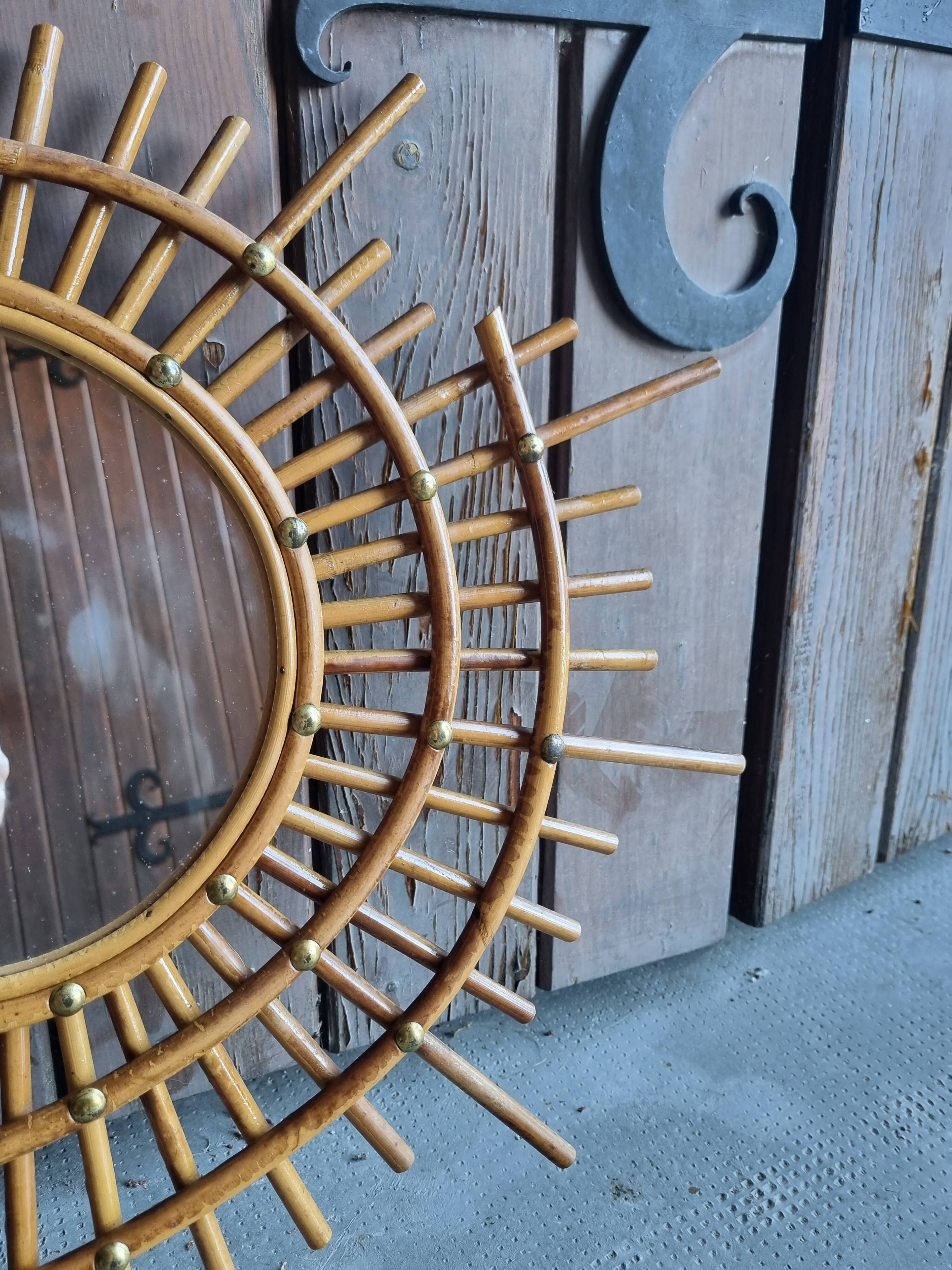 Asymmetrical rattan mirror