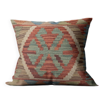 Housse de coussin géométrique bleu turquoise, taie d'oreiller vintage art déco en kilim