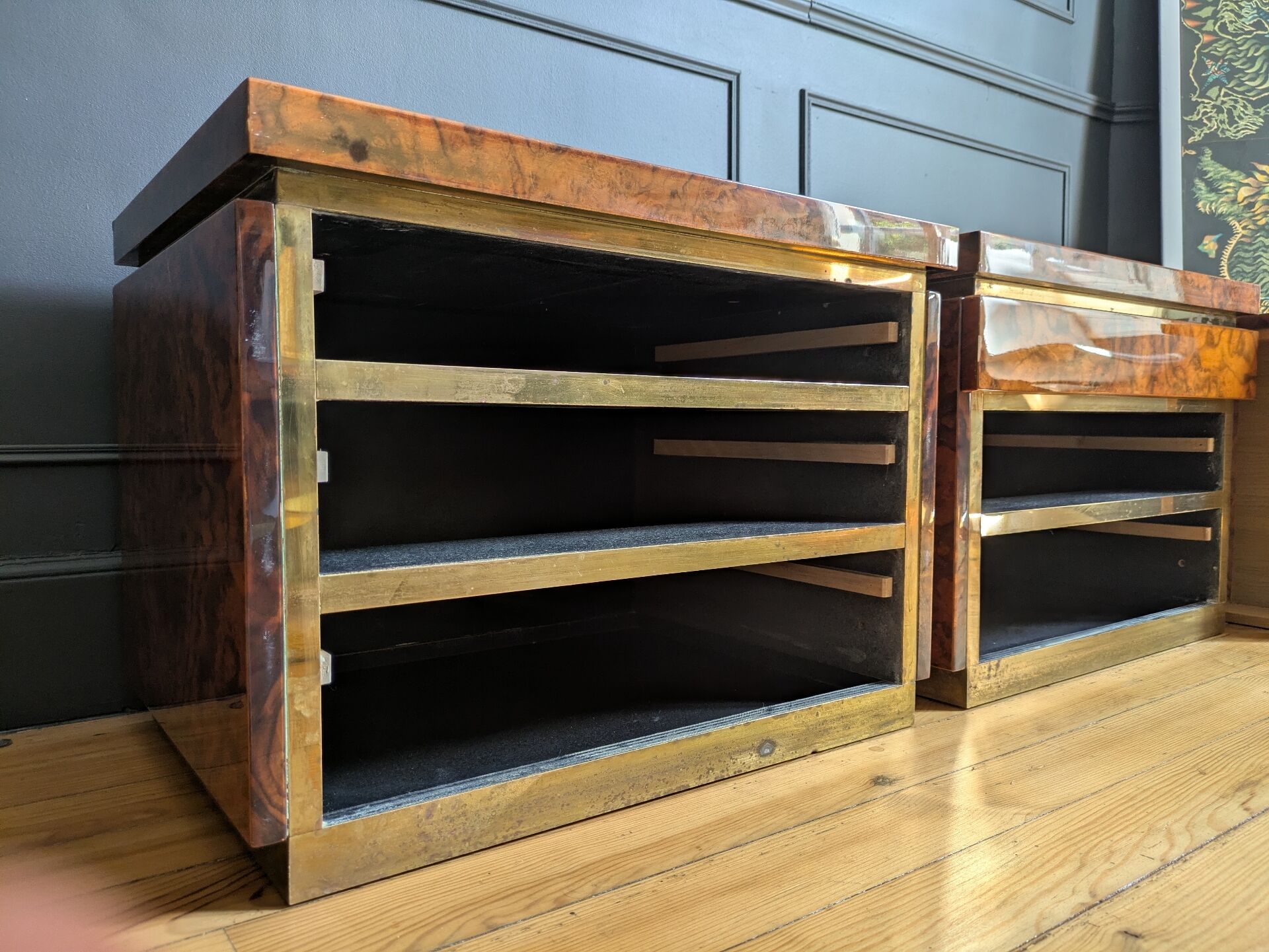 Pair of bedside tables attributed to Jean Claude Mahey.