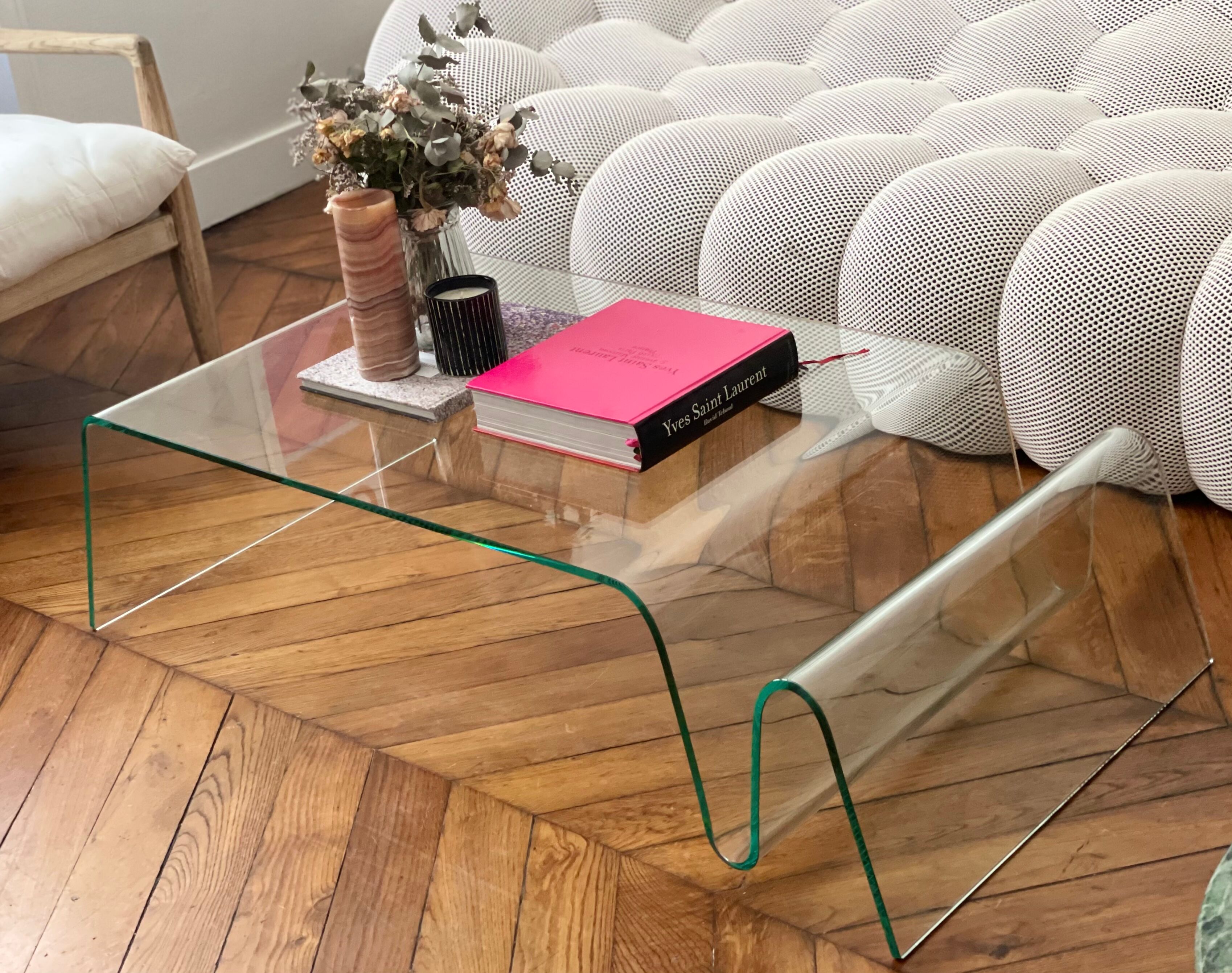 Vintage coffee table in curved corrugated tempered glass minimalist design