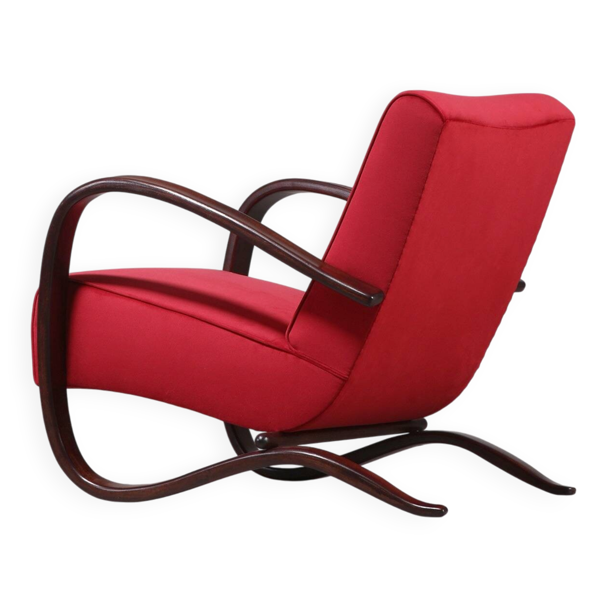 Jindřich Halabala ‘H-269’ Armchair in Red Velvet and Stained Beech, 1930s