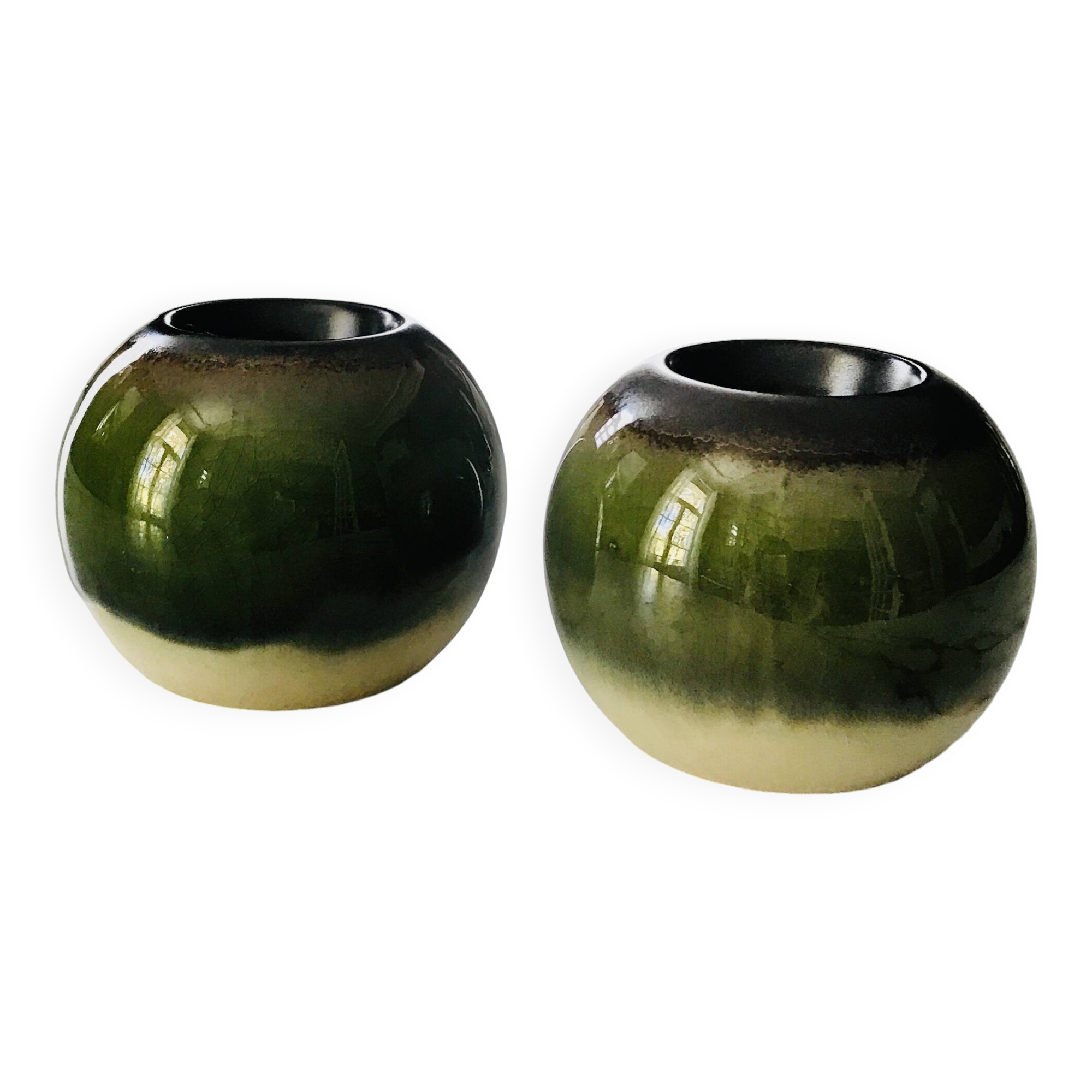 Pair of ceramic ball candlesticks