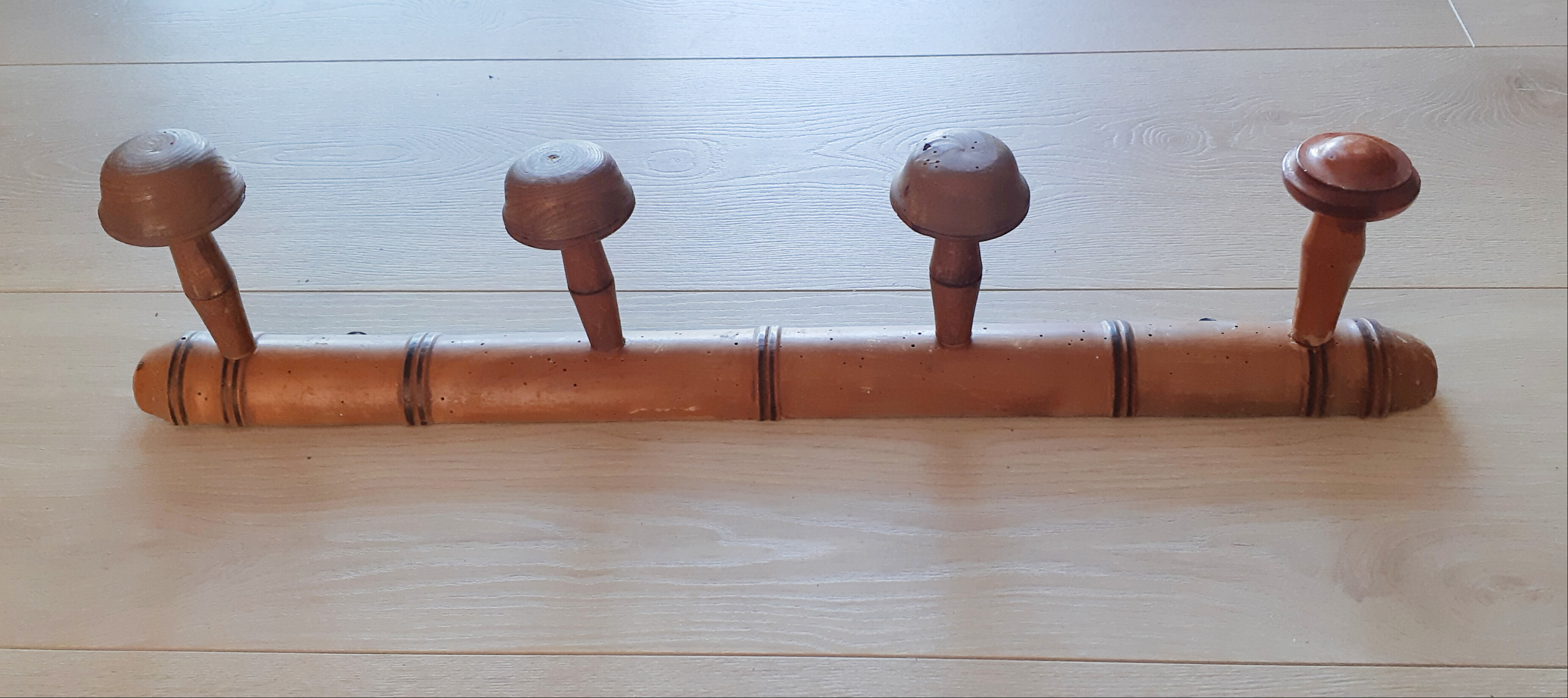 Wooden school coat racks, 4 heads, vintage French, 50s