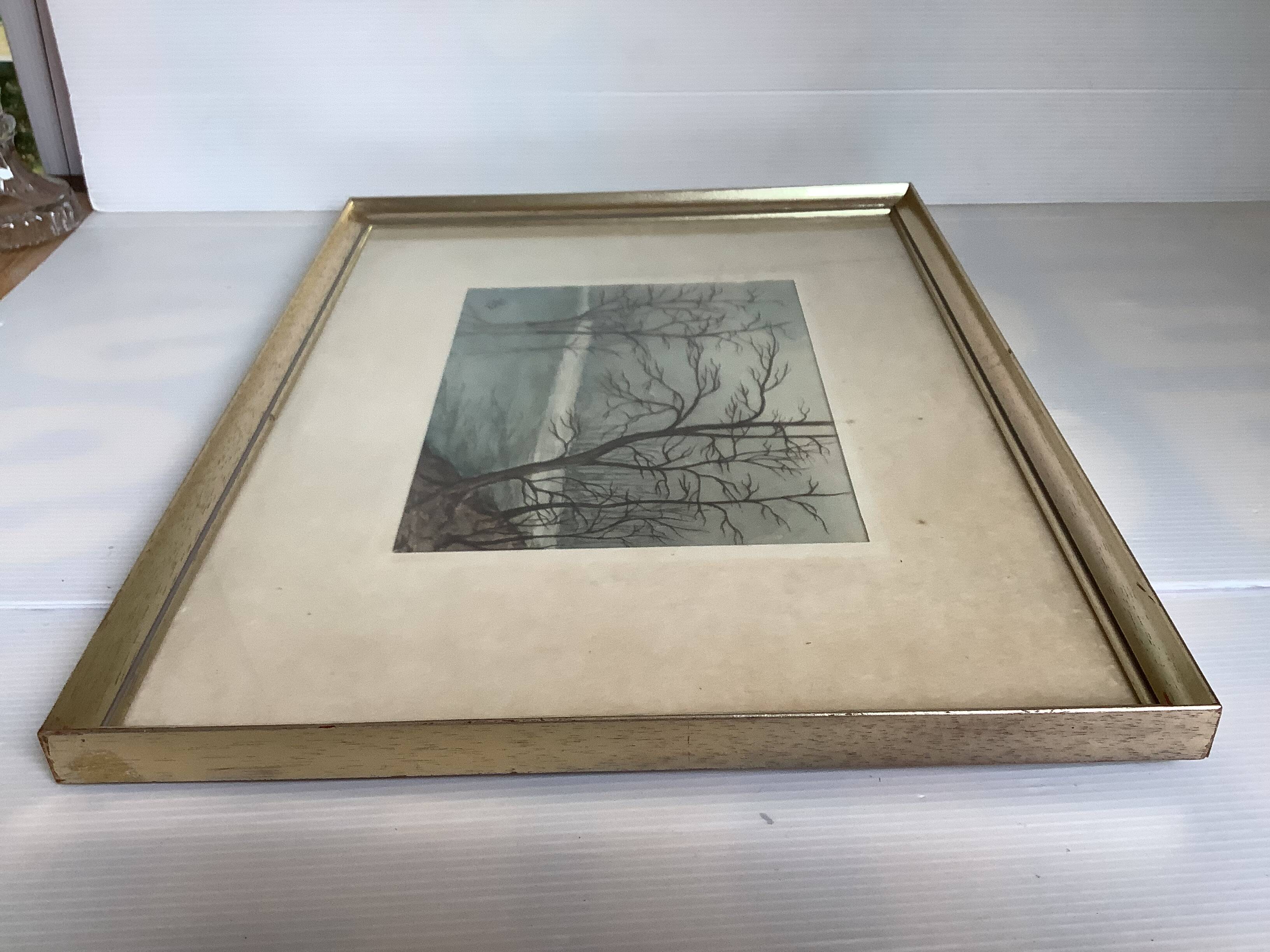 Winter landscape frame gouache