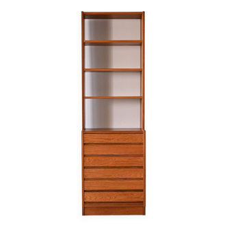 Oak bookcase with 6 drawers