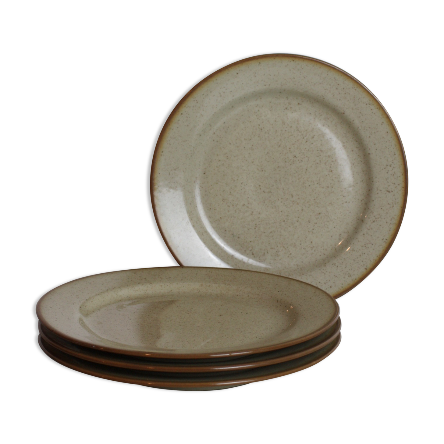 Set of 4 flat plates Tulowice in speckled stoneware