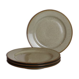 Set of 4 flat plates Tulowice in speckled stoneware