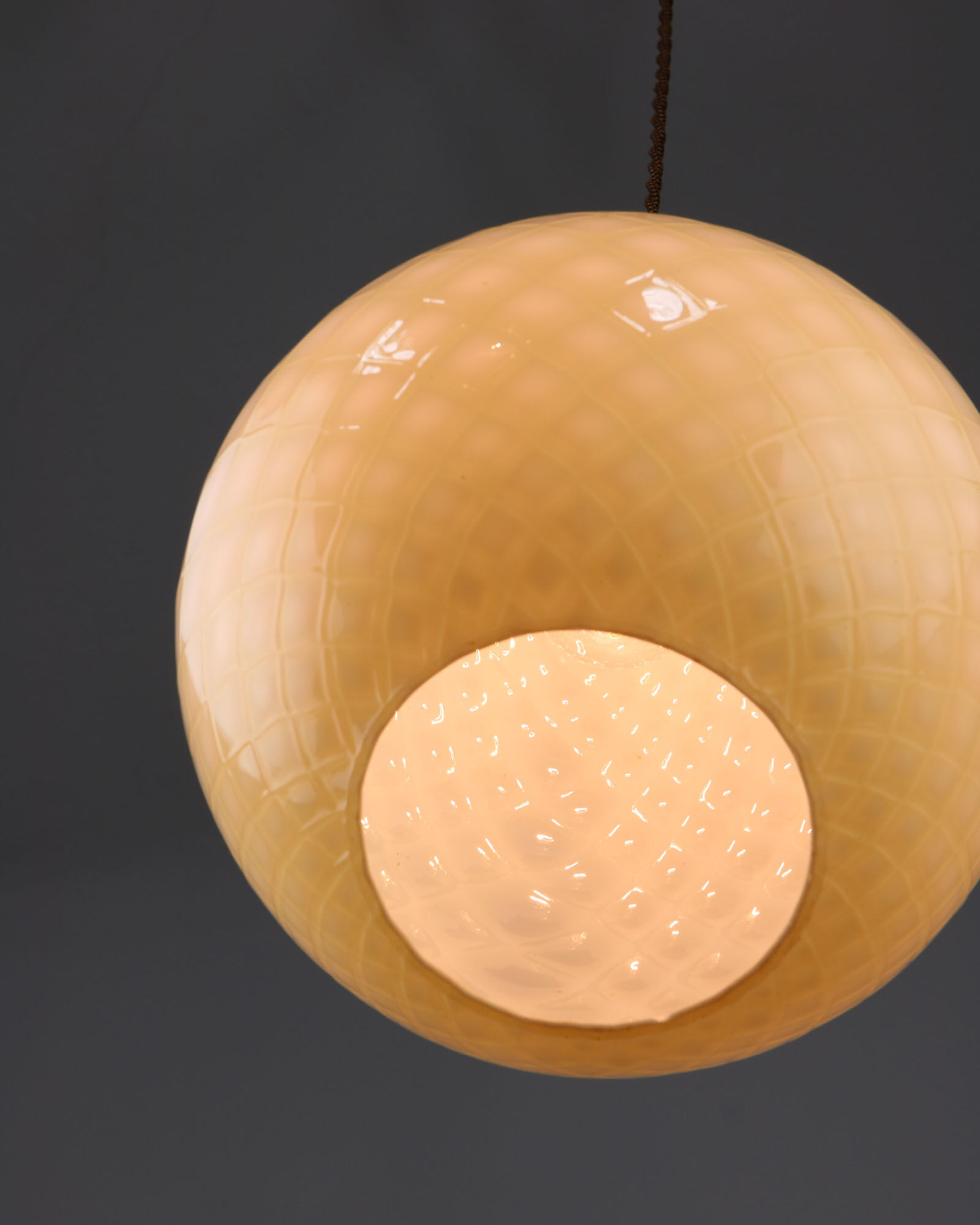 Mid-century Yellow & Brass Pendant Lamp