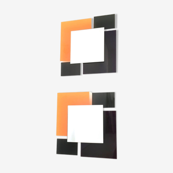 Pair of Postmodern Black and Orange Wall Mirrors in the Style of Sottsass, 1980s