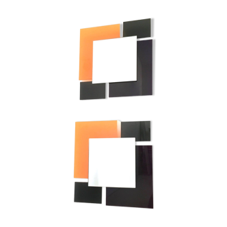 Paire de miroirs muraux postmodernes noirs et orange dans le style de Sottsass, 1980s