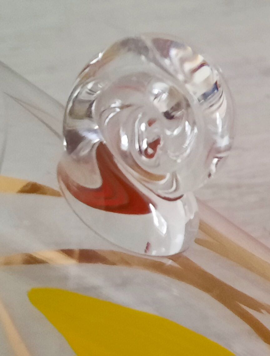 Glass ice bucket, metal spoon and vintage bakelite