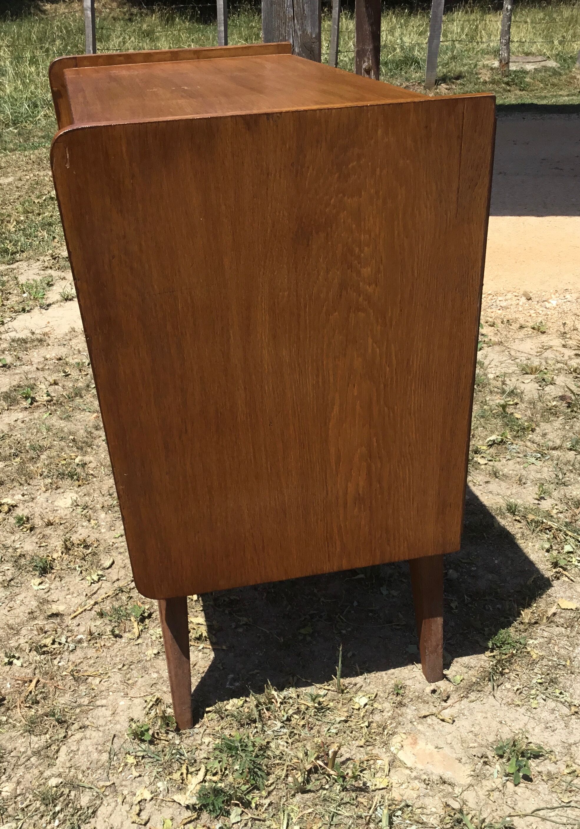 Vintage wood and rattan chest of drawers