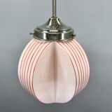 Art Deco Chrome & Opaline Glass Pendant Light, Czechoslovakia
