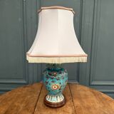 Large Chinese ceramic lamp, 20th century, floral decoration, original lampshade