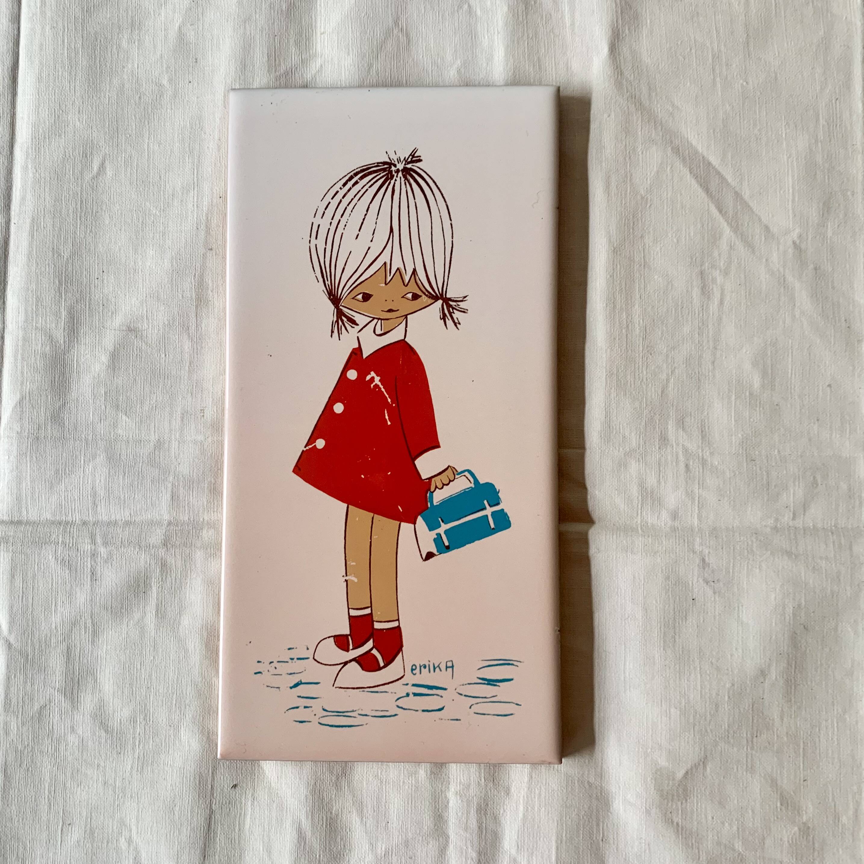 Pair of painted tile wall plates for children's bedroom