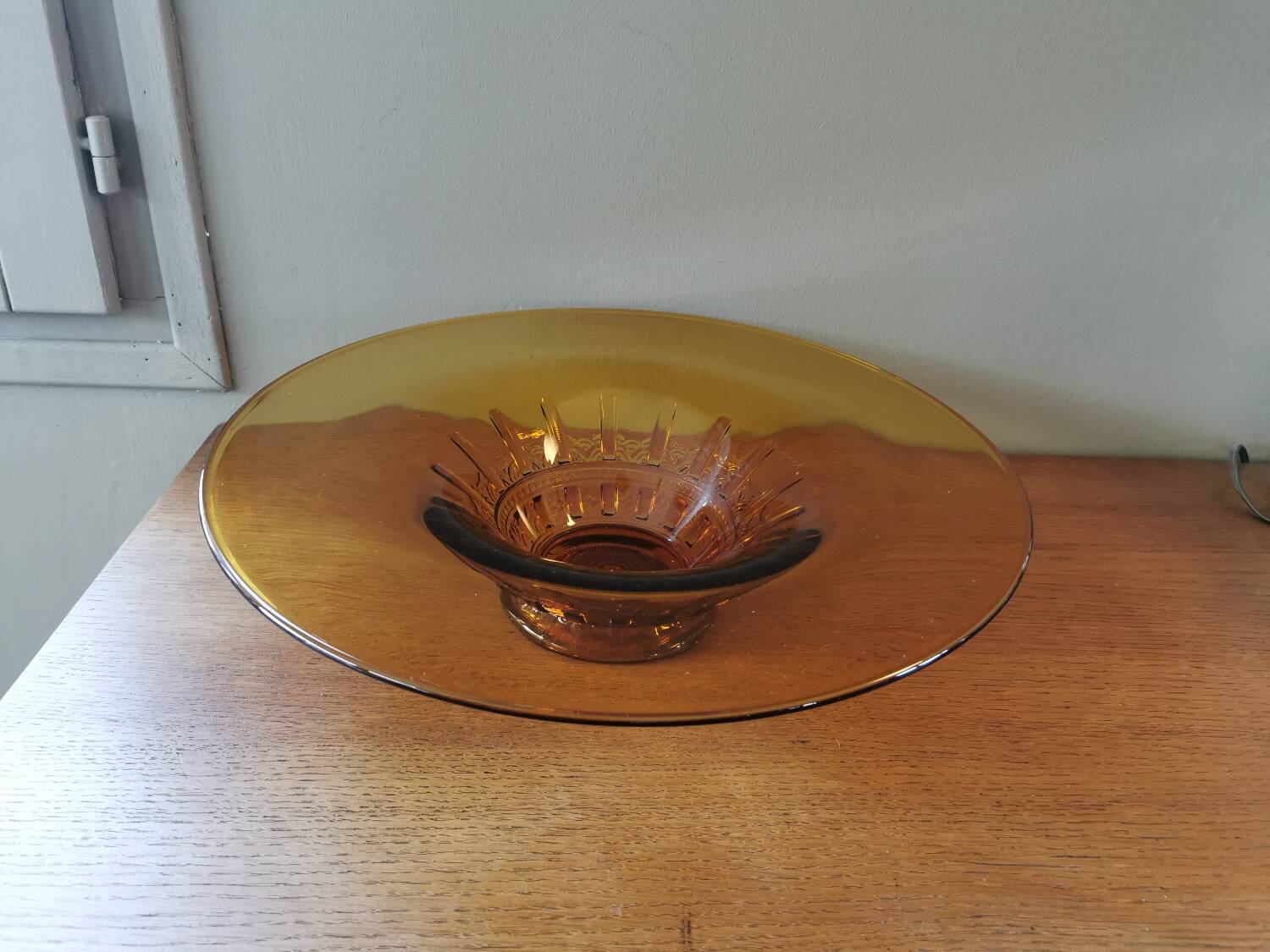Large Amber Art Deco Glass Bowl