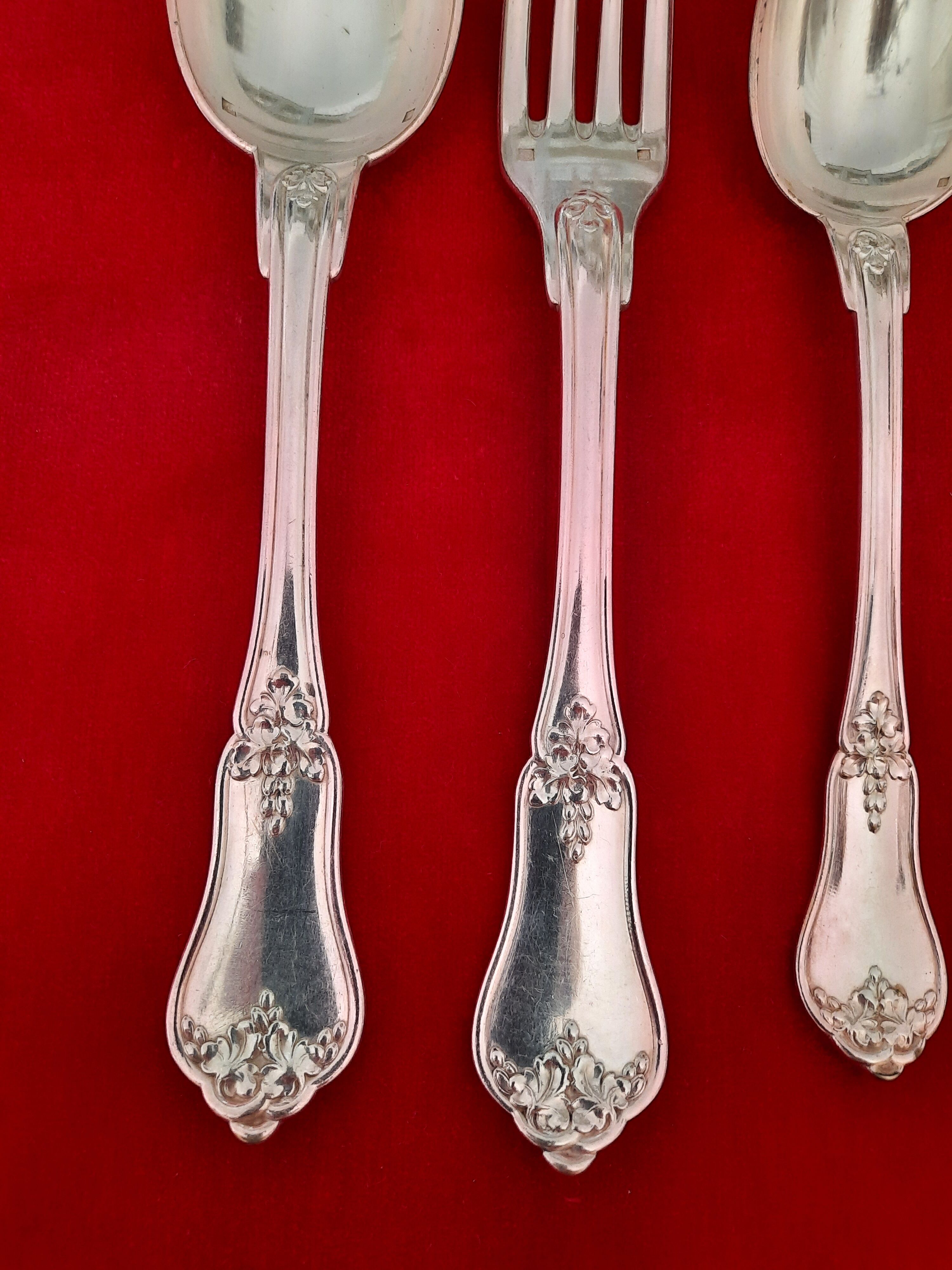 Antique silver-plated monogrammed cutlery set