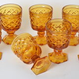 7 amber stemmed glasses