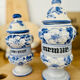 Set of two vintage painted ceramic apothecary pots