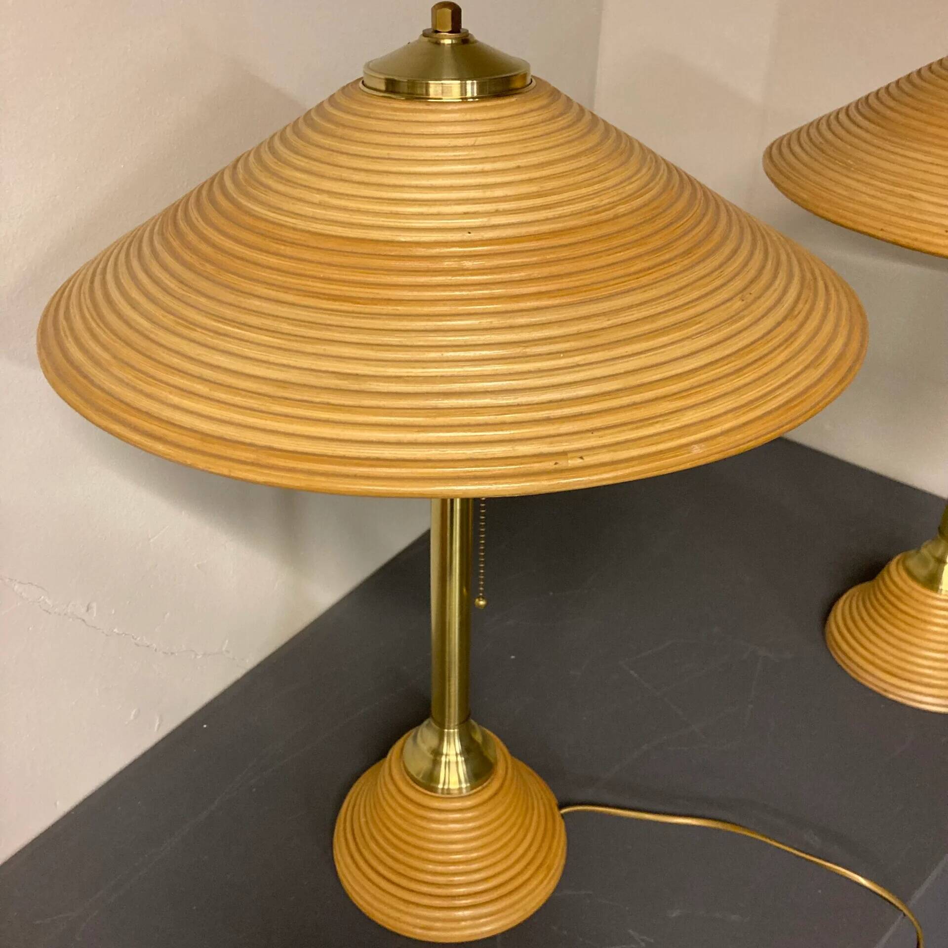 Vintage Pencil Reed table lamp set, Italy, 1970s